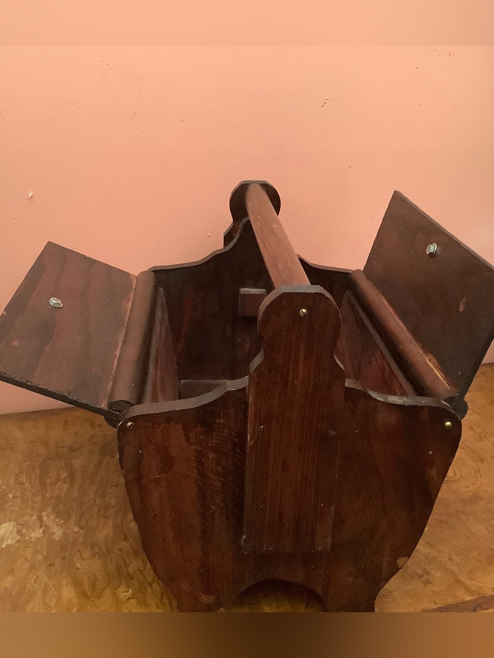Handcrafted Dark Mahogany Sewing Box with Handle - Picture 4 of 17